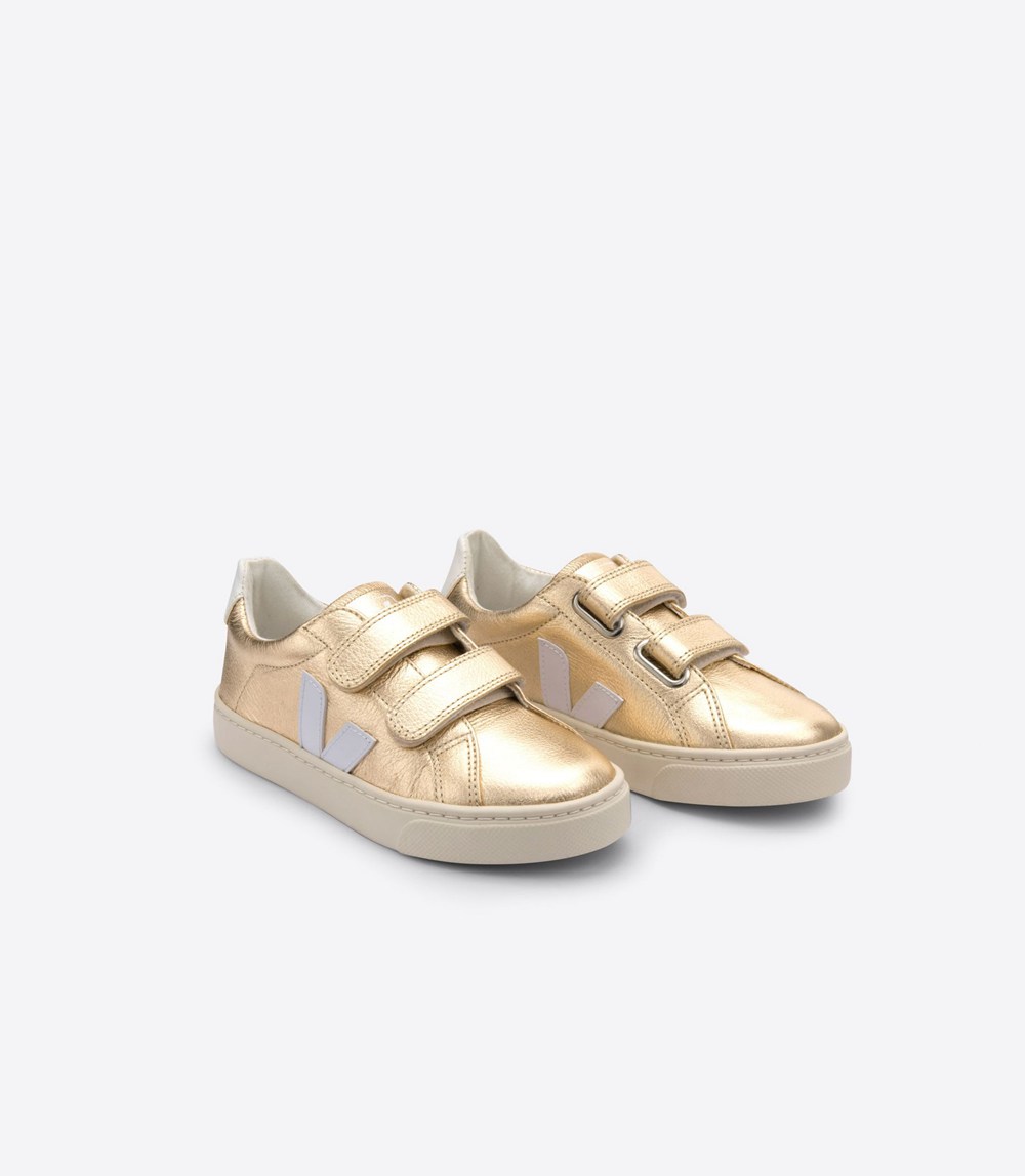 Veja Sneakers Copii - Esplar Velcro Chromefree Piele - Aurii/Albi - 4801253-QO